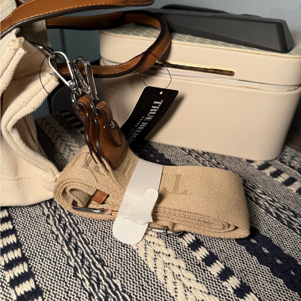 True Religion Natural Canvas Tote with Brown Accents - Picture 4 of 4